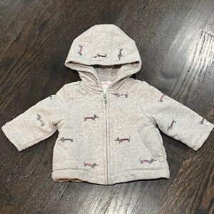 Janie & Jack Jacket Infant 3-6 Months Gray Quilted‎ Embroidered Dachshund Dog